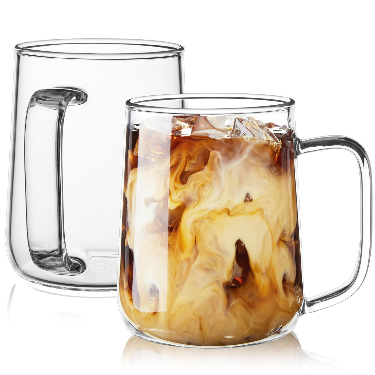 ZMZKKLL Clear Glass Coffee Mugs for Hot & Cold Drinks