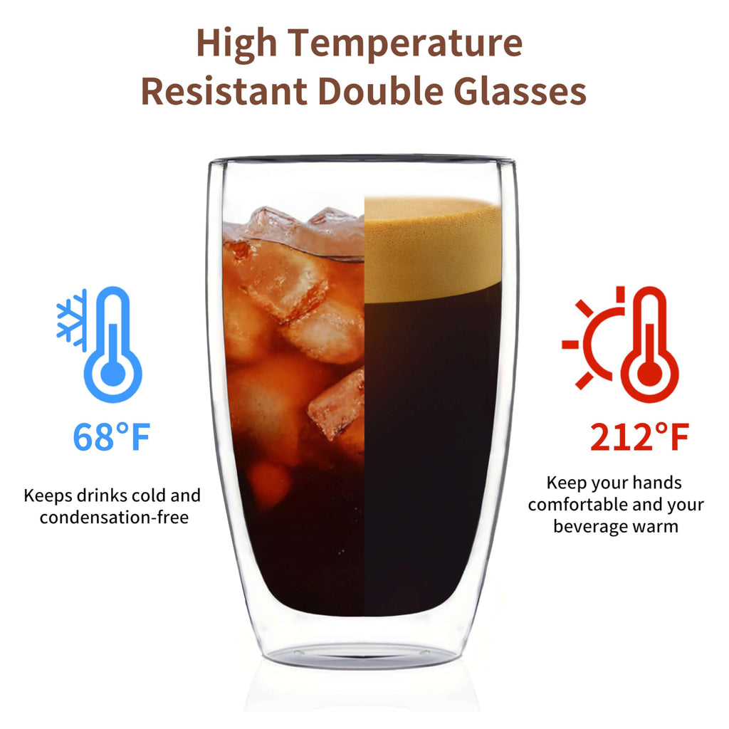 MESNEY 17 oz Double-Wall Insulated Glass Coffee Mugs