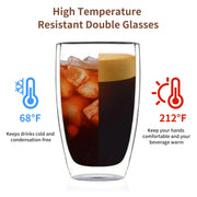 MESNEY 17 oz Double-Wall Insulated Glass Coffee Mugs