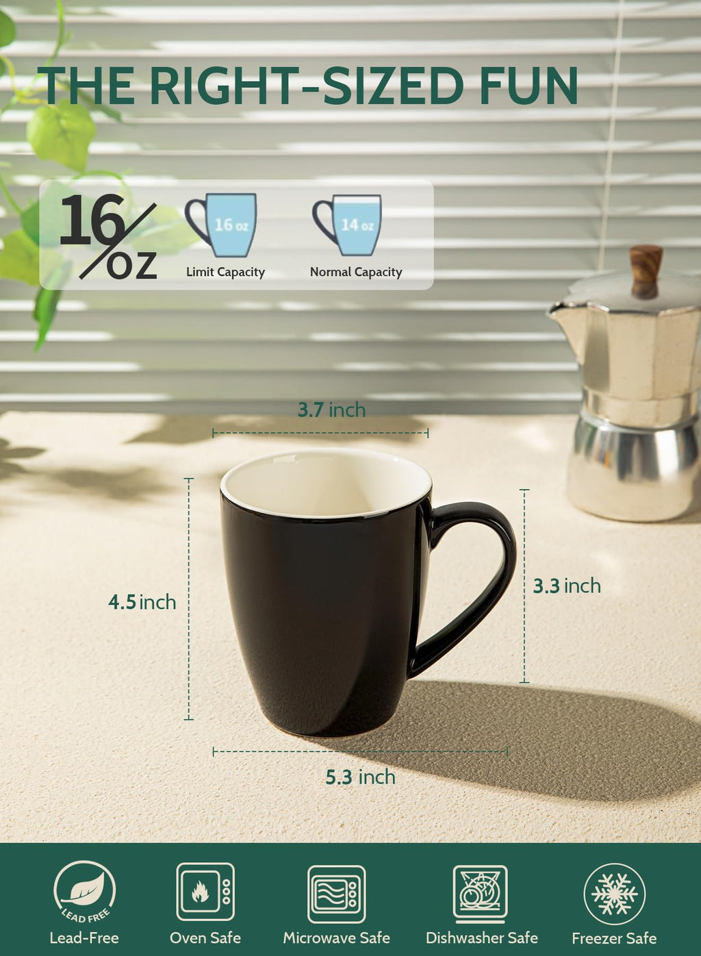 Sweese 16 oz Porcelain Coffee Mugs for Latte & Tea
