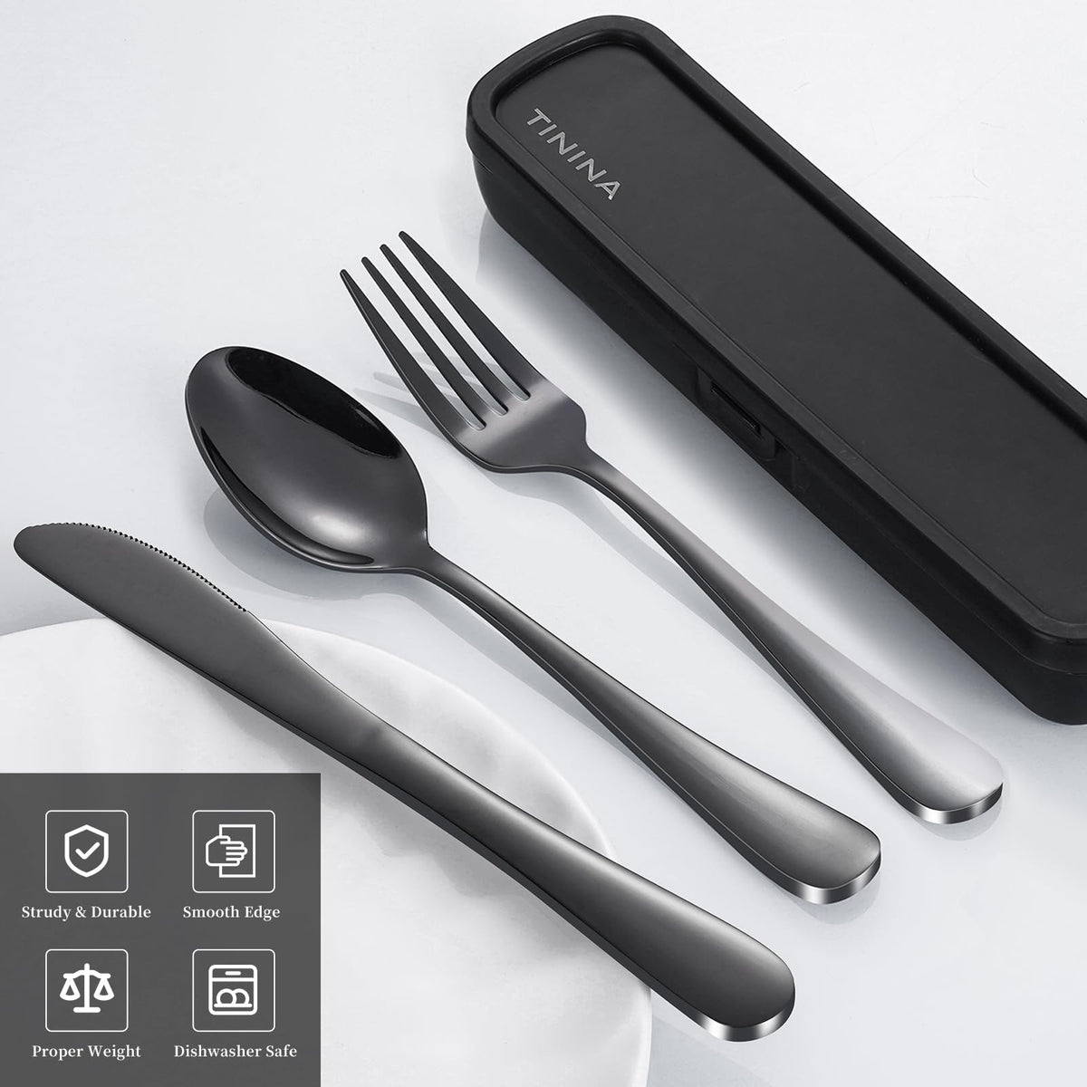 Portable Stainless Steel Camping Flatware Set with Case