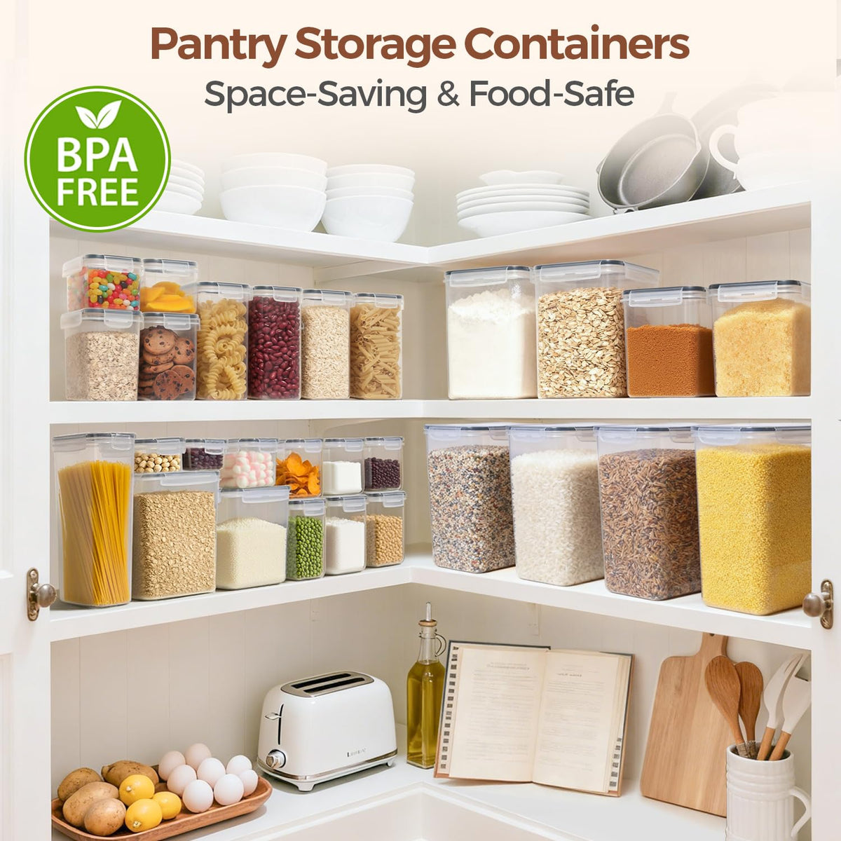 ComSaf Airtight Plastic Food Storage Container for Pantry