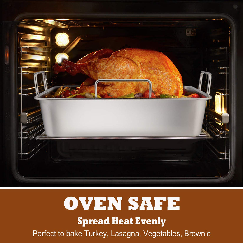 P&P CHEF Stainless Steel Roasting Pan with Racks for Turkey
