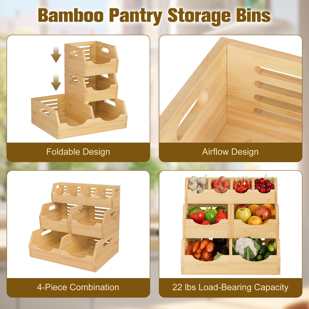 MTGSTOCL Stackable Bamboo Potato & Onion Storage Bin with Rack