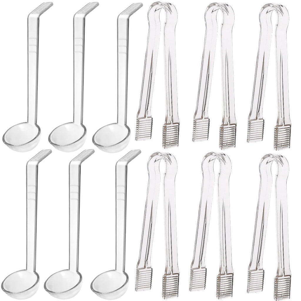 12-Piece Clear Plastic Ladle & Tongs Serving Set