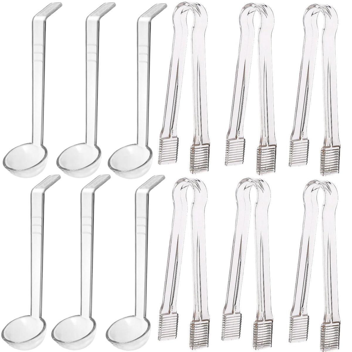 12-Piece Clear Plastic Ladle & Tongs Serving Set