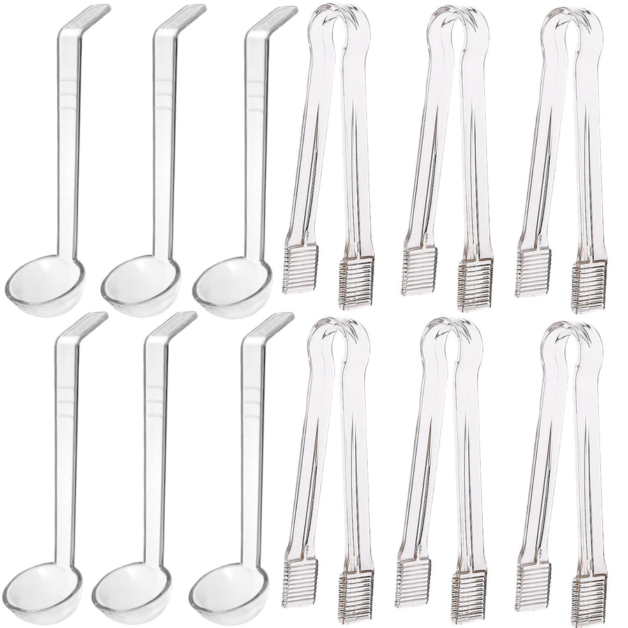 12-Piece Clear Plastic Ladle & Tongs Serving Set