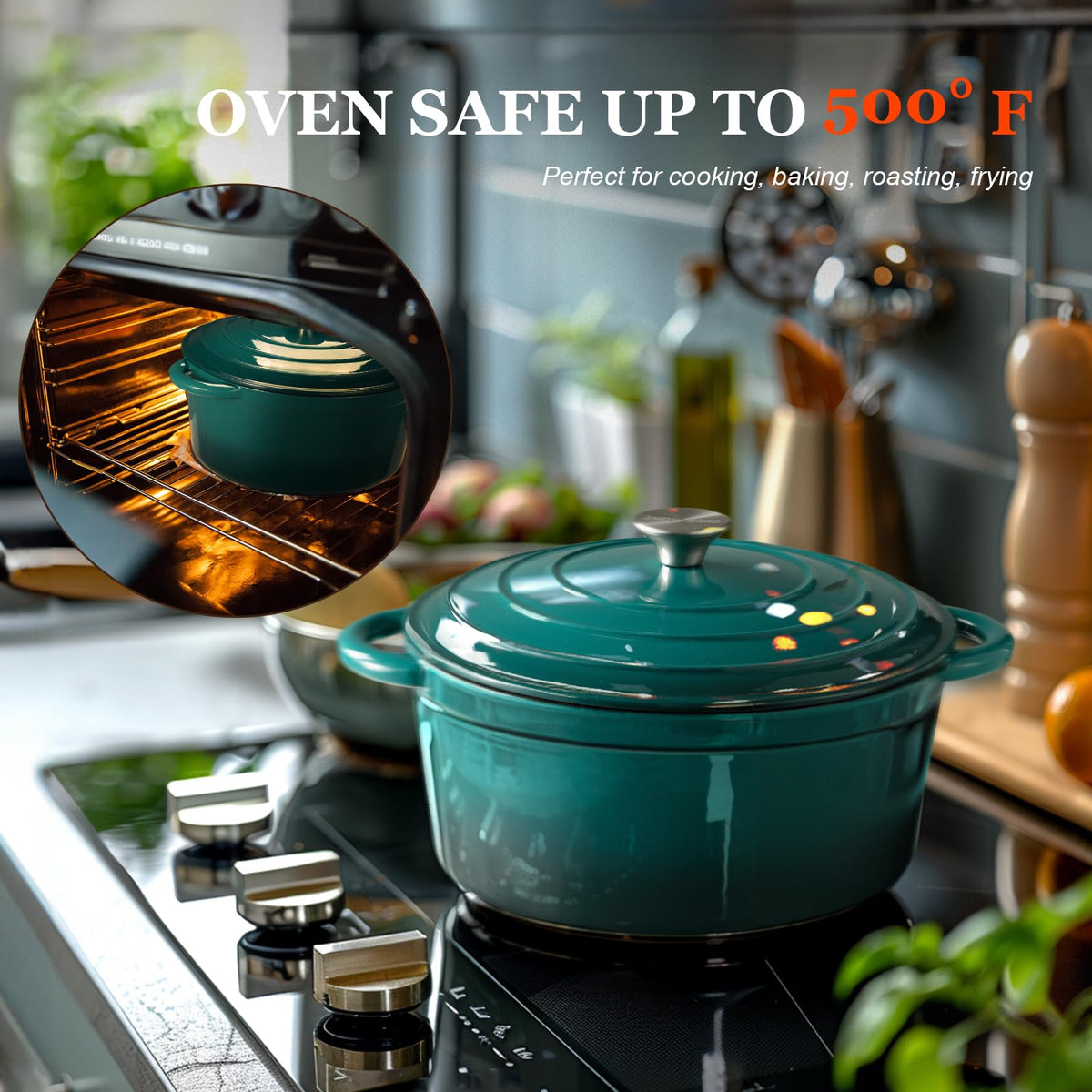 Overmont 5.5-Qt Enameled Cast Iron Dutch Oven with Lid