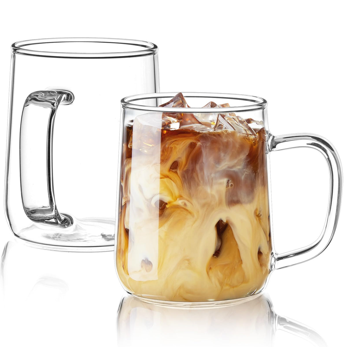 ZMZKKLL Clear Glass Coffee Mugs for Hot & Cold Drinks