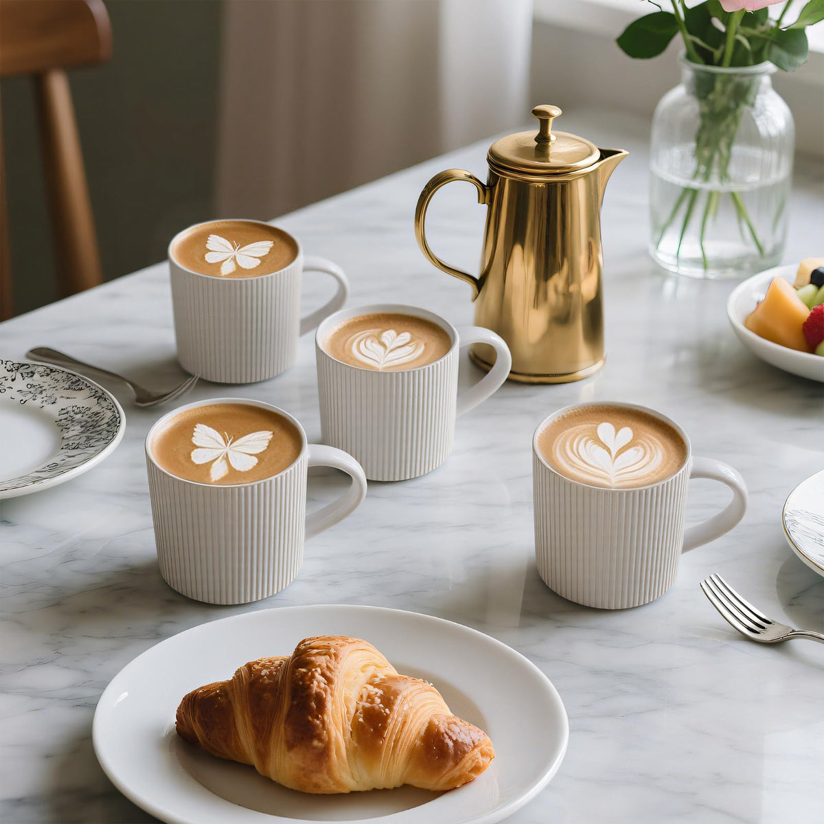 DeeCoo 12 oz Matte White Stoneware Coffee Mugs, Set of 4