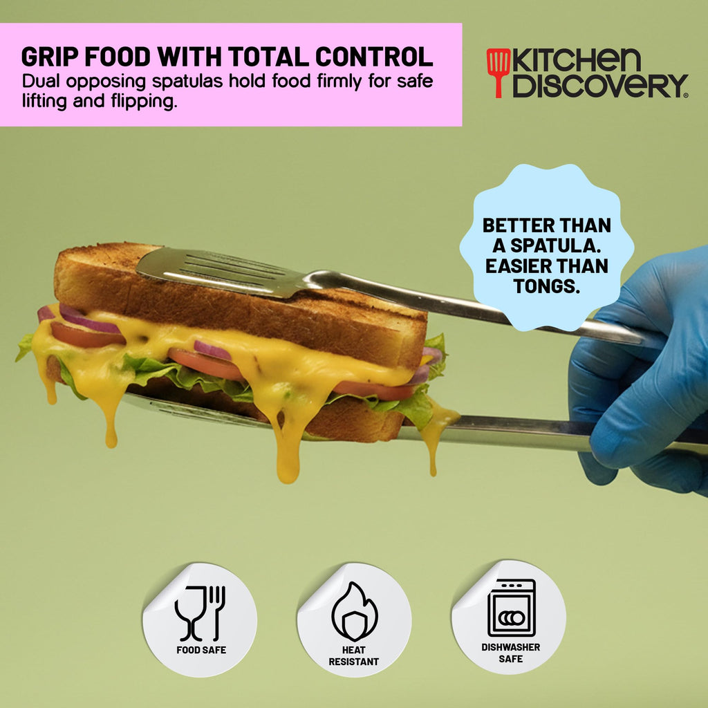 Kitchen Discovery Spatula Tongs for Flipping & Serving