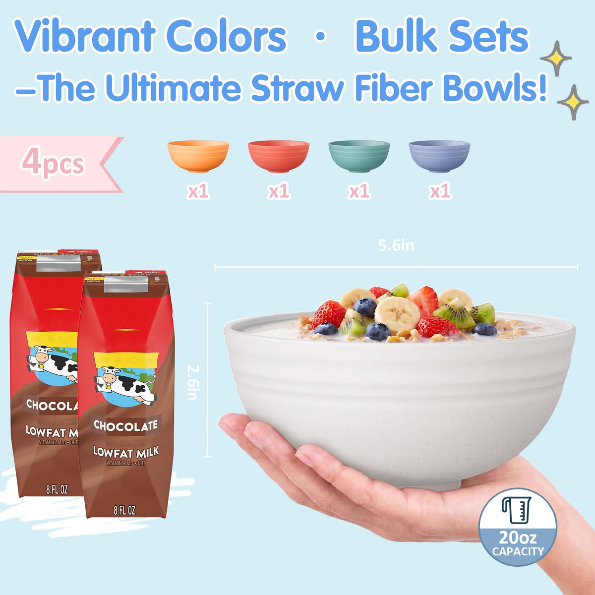 Quatish Unbreakable Wheat Straw Cereal Bowls Set