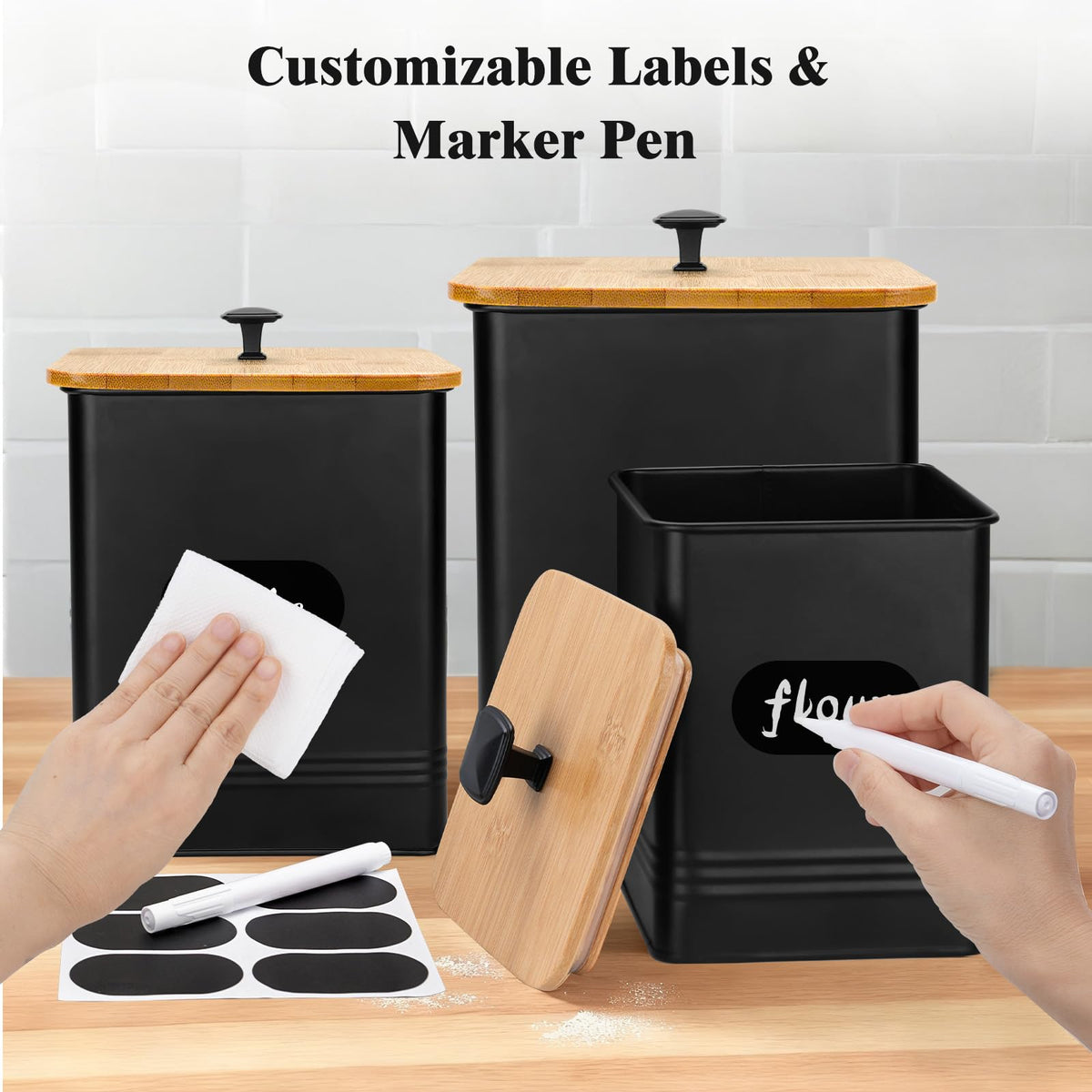 LUKMILEE Airtight Kitchen Canister Set with Chalkboard Labels