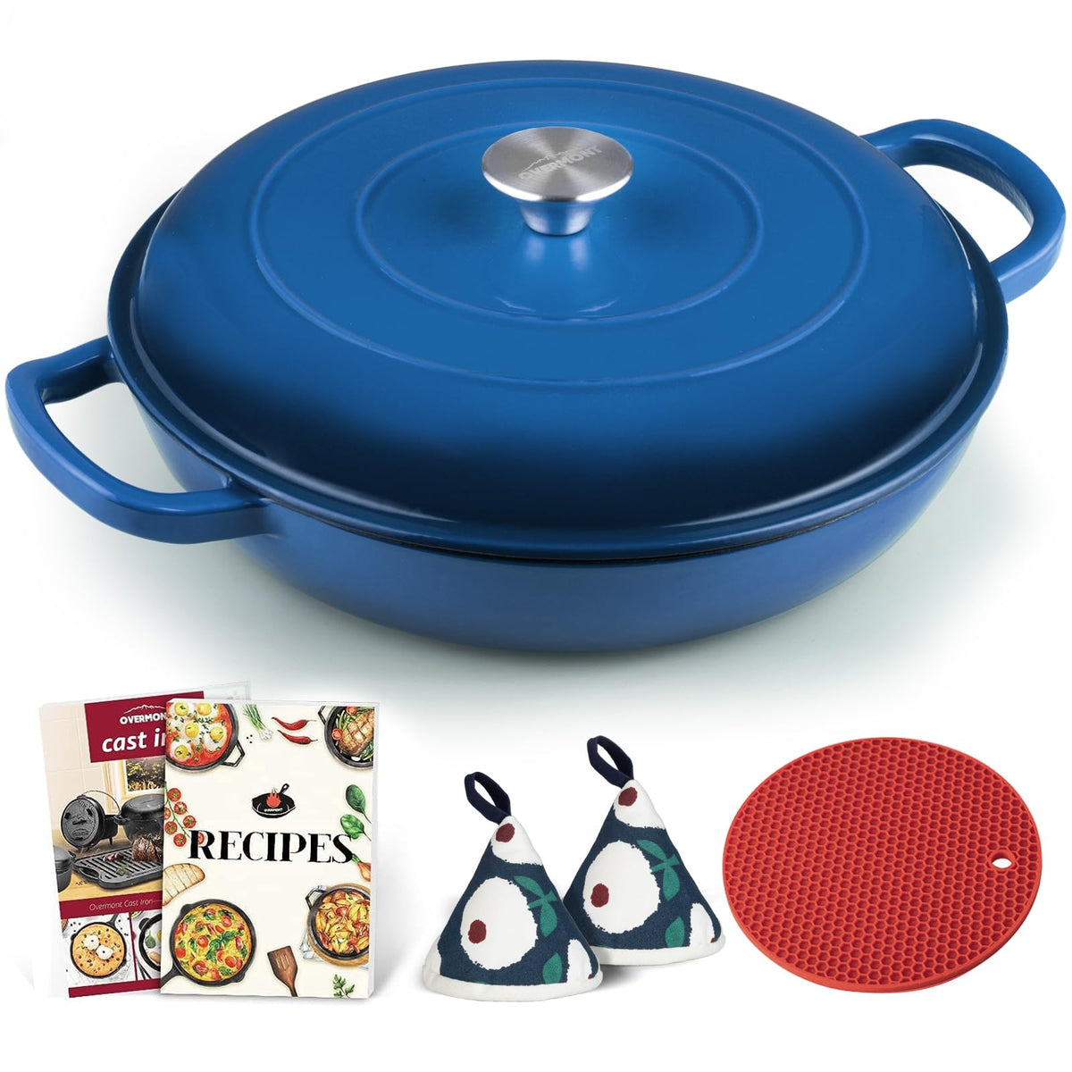 Overmont 3.8-Qt Enameled Cast Iron Braiser with Lid