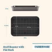 Farberware Nonstick Roasting Pan with Flat Rack, 11 x 15-Inch
