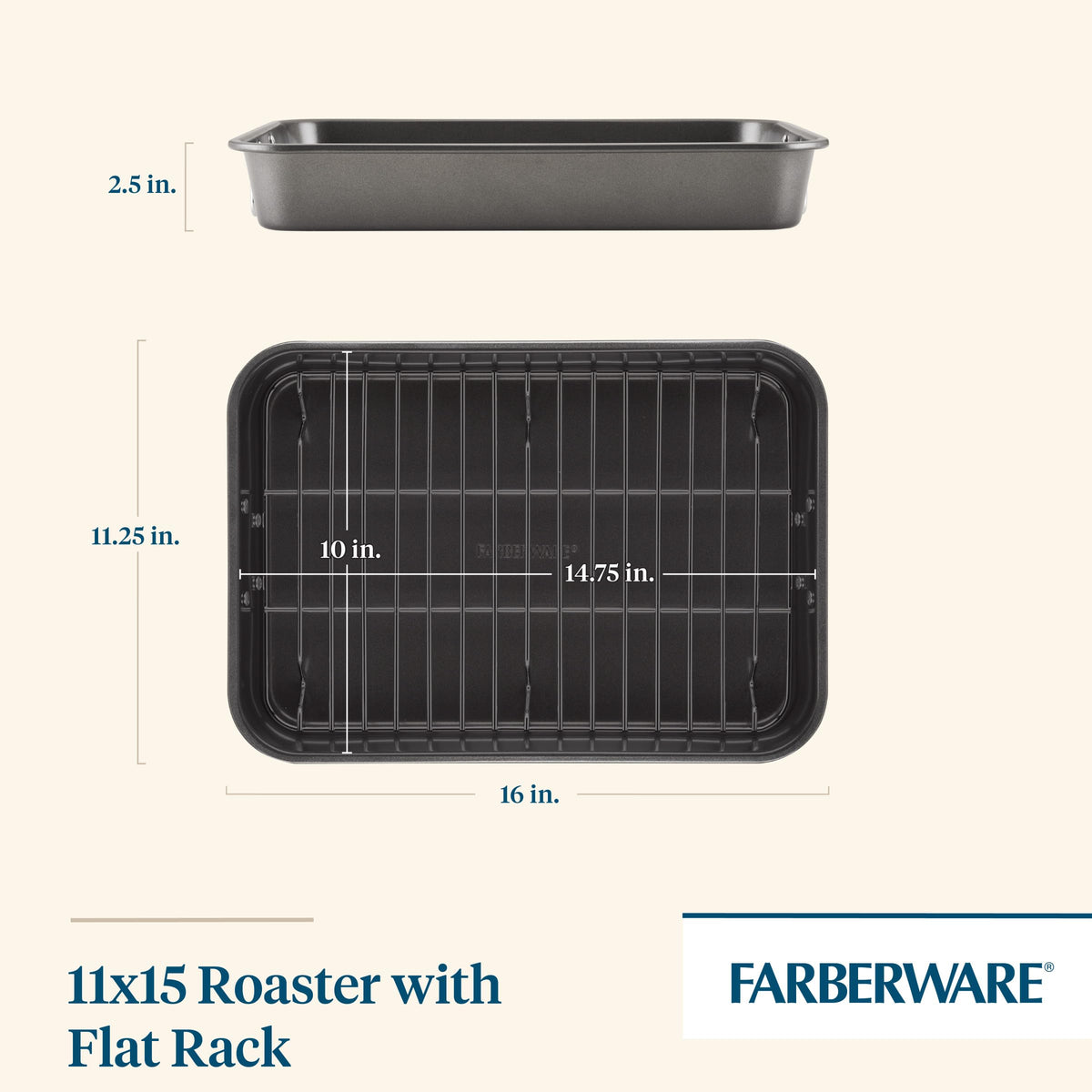 Farberware Nonstick Roasting Pan with Flat Rack, 11 x 15-Inch