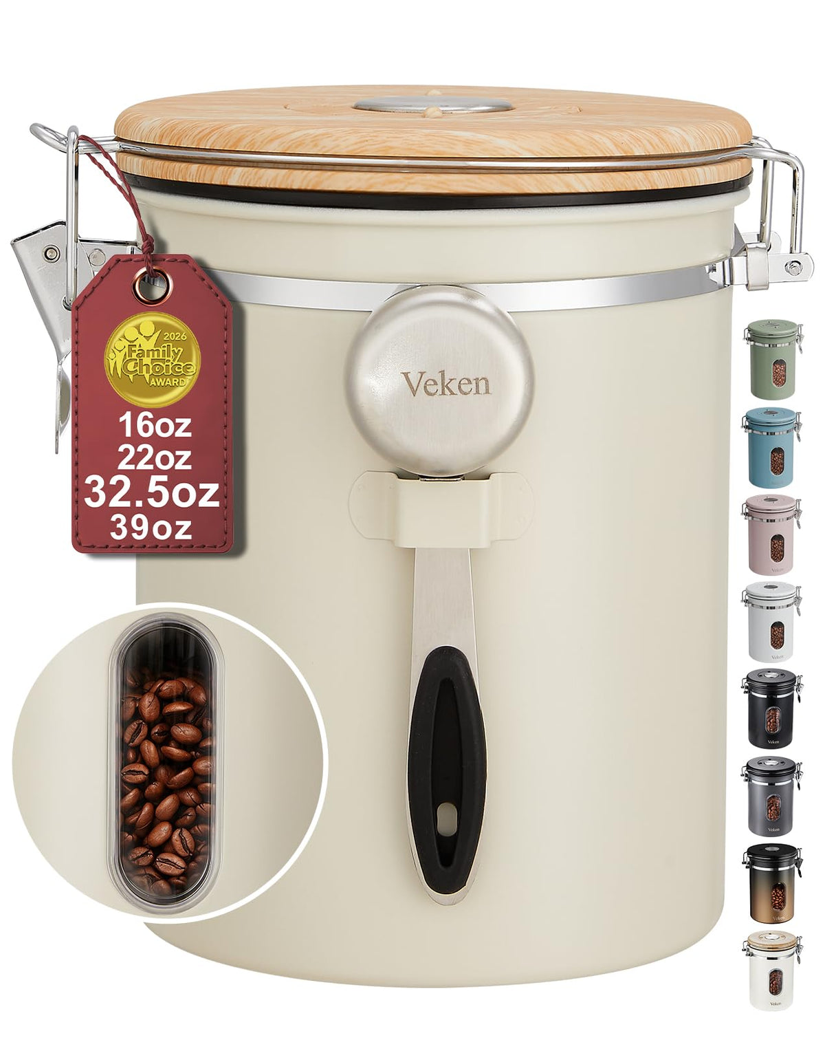 Veken Airtight Stainless Steel Coffee Canister with Scoop