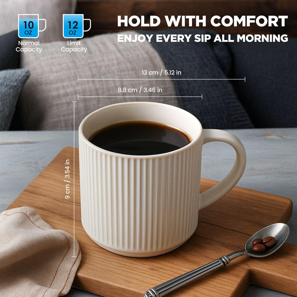 DeeCoo 12 oz Matte White Stoneware Coffee Mugs, Set of 4