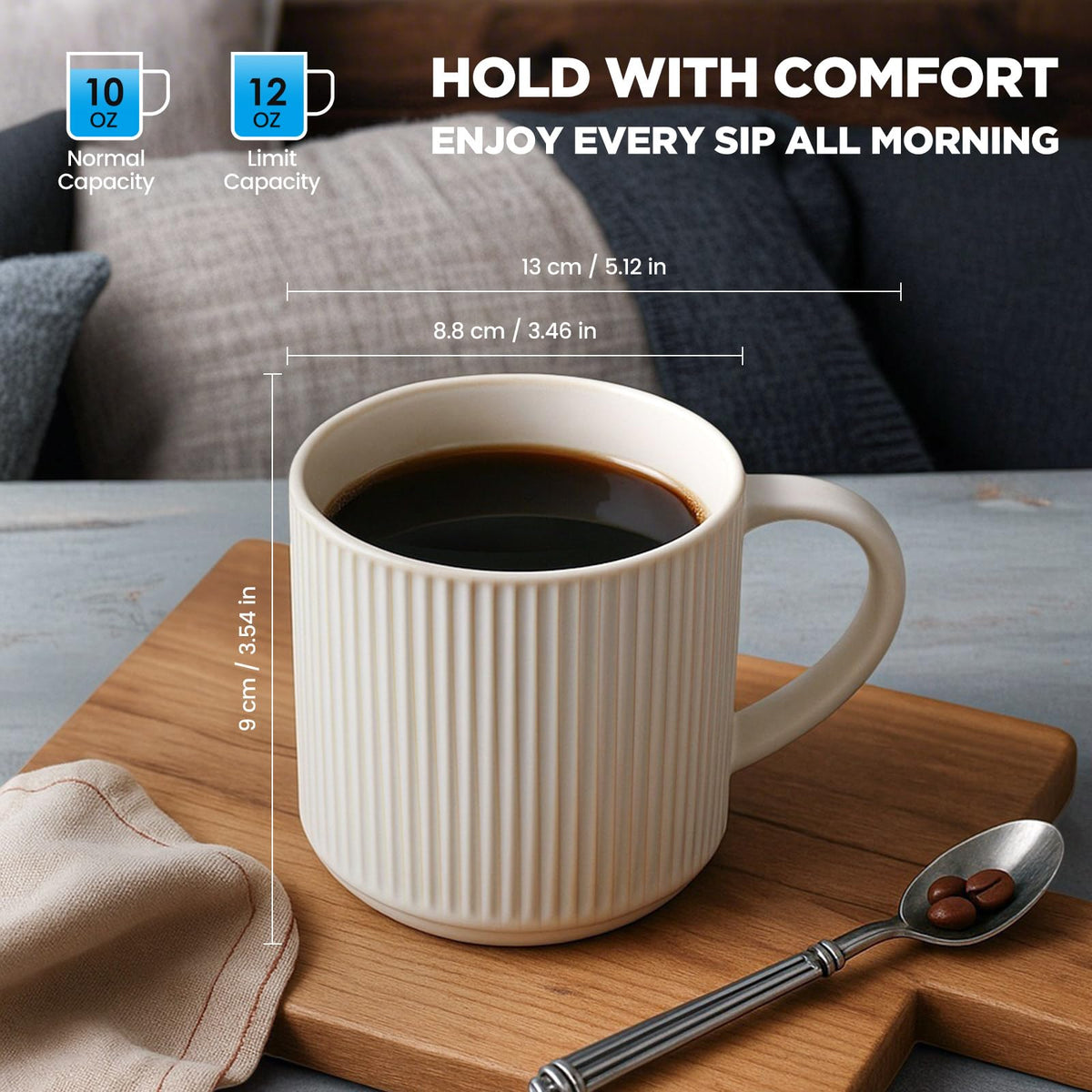 DeeCoo 12 oz Matte White Stoneware Coffee Mugs, Set of 4