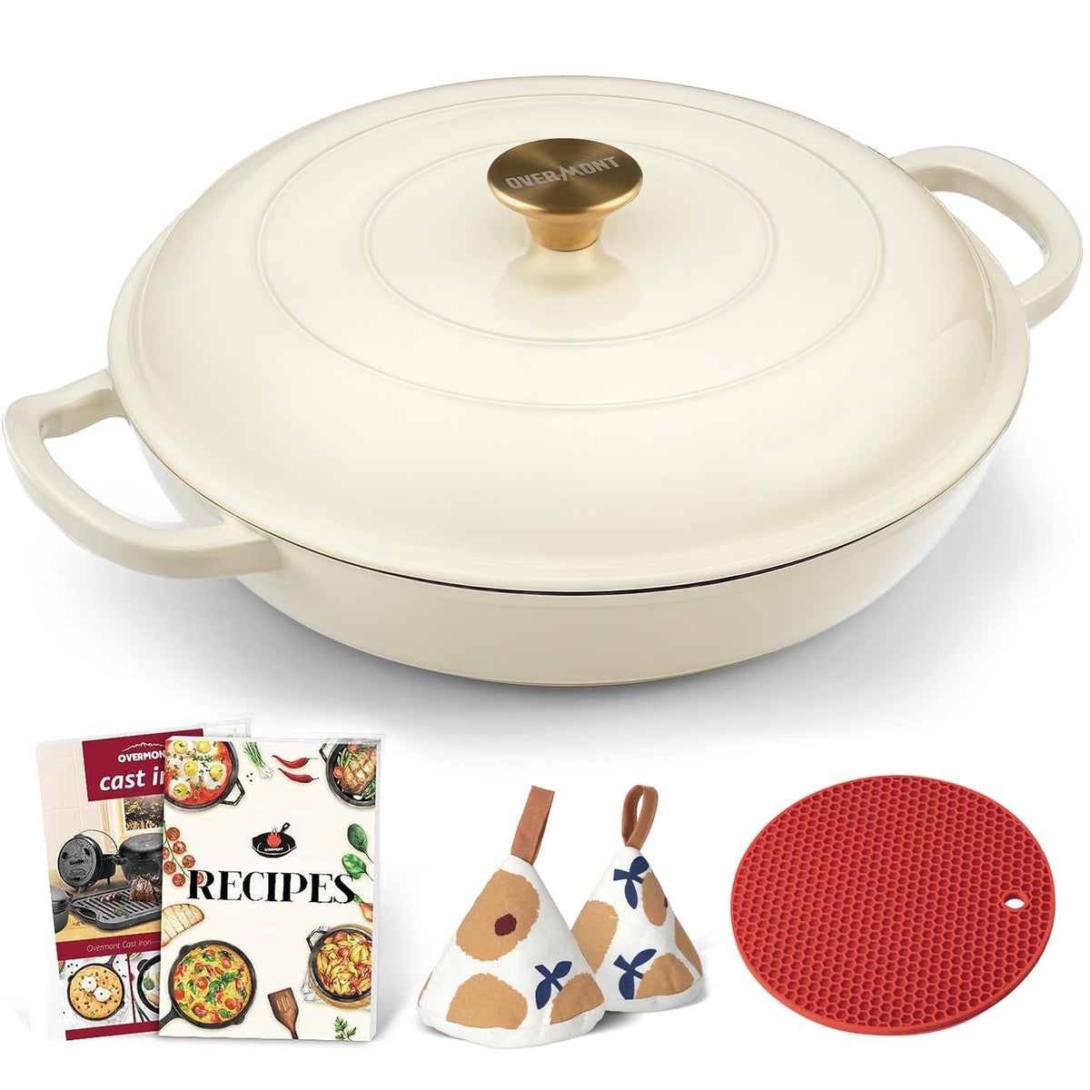 Overmont 3.8-Qt Enameled Cast Iron Braiser with Lid