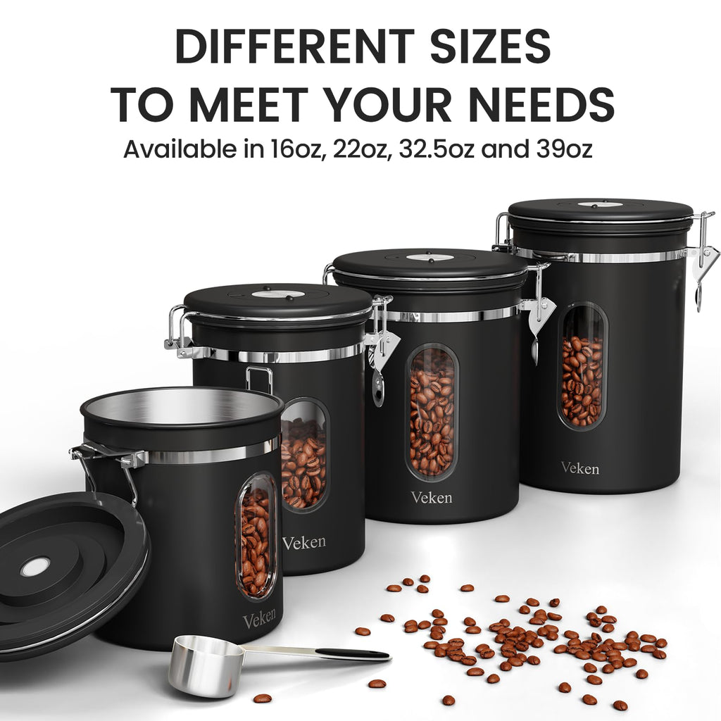 Veken Airtight Stainless Steel Coffee Canister with Scoop