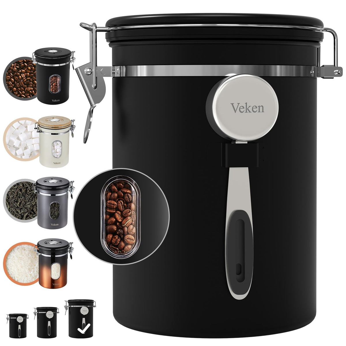 Veken Airtight Stainless Steel Coffee Canister with Scoop