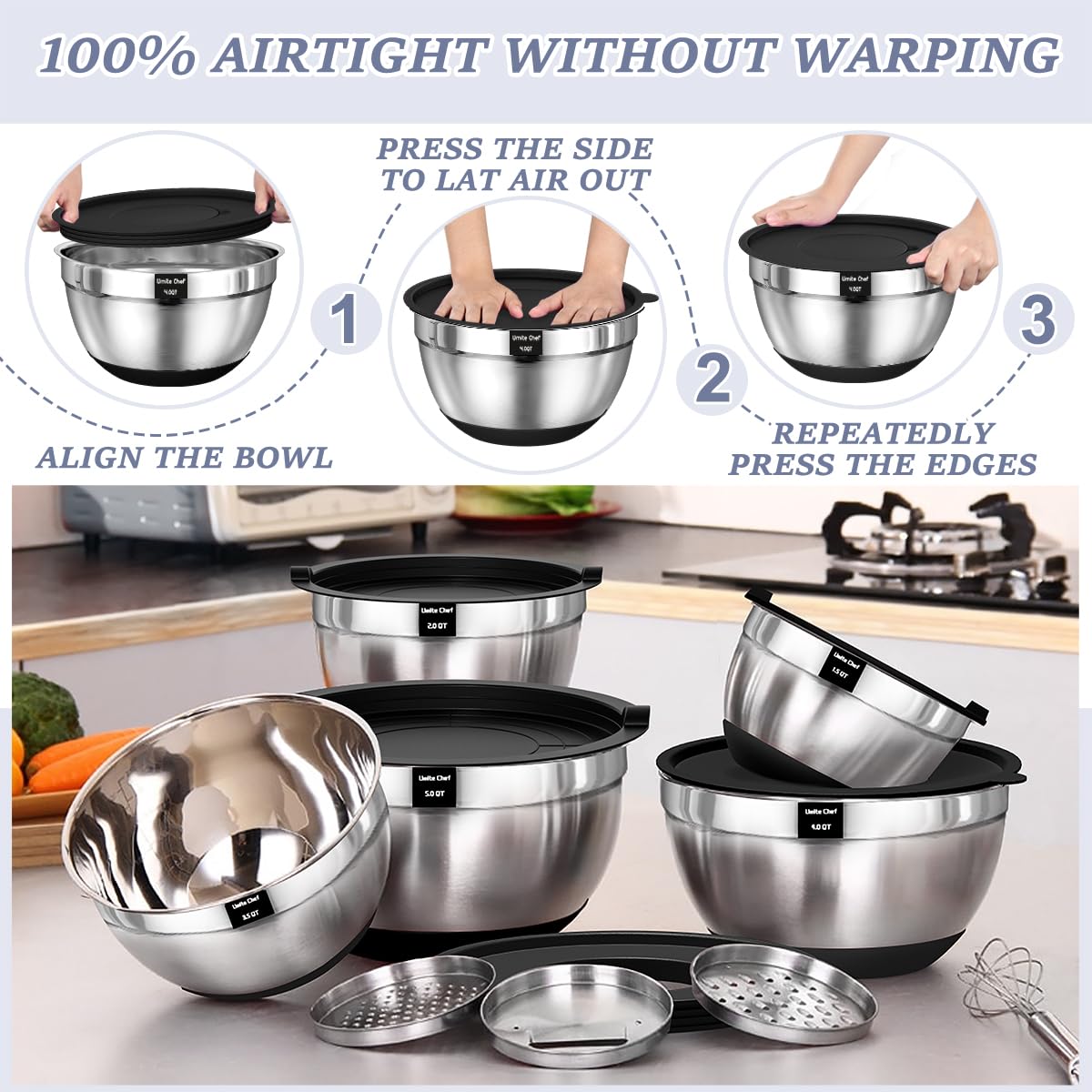 Umite Chef Mixing Bowls with Airtight Lids Set