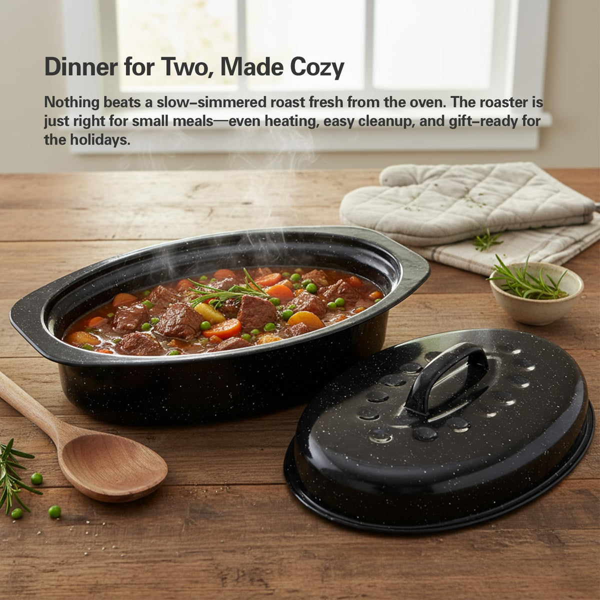 13-Inch Oval Granite Enamel Roasting Pan with Lid