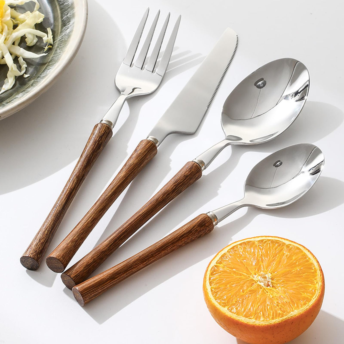 72-Piece Wooden Handle Stainless Steel Flatware Set for 18