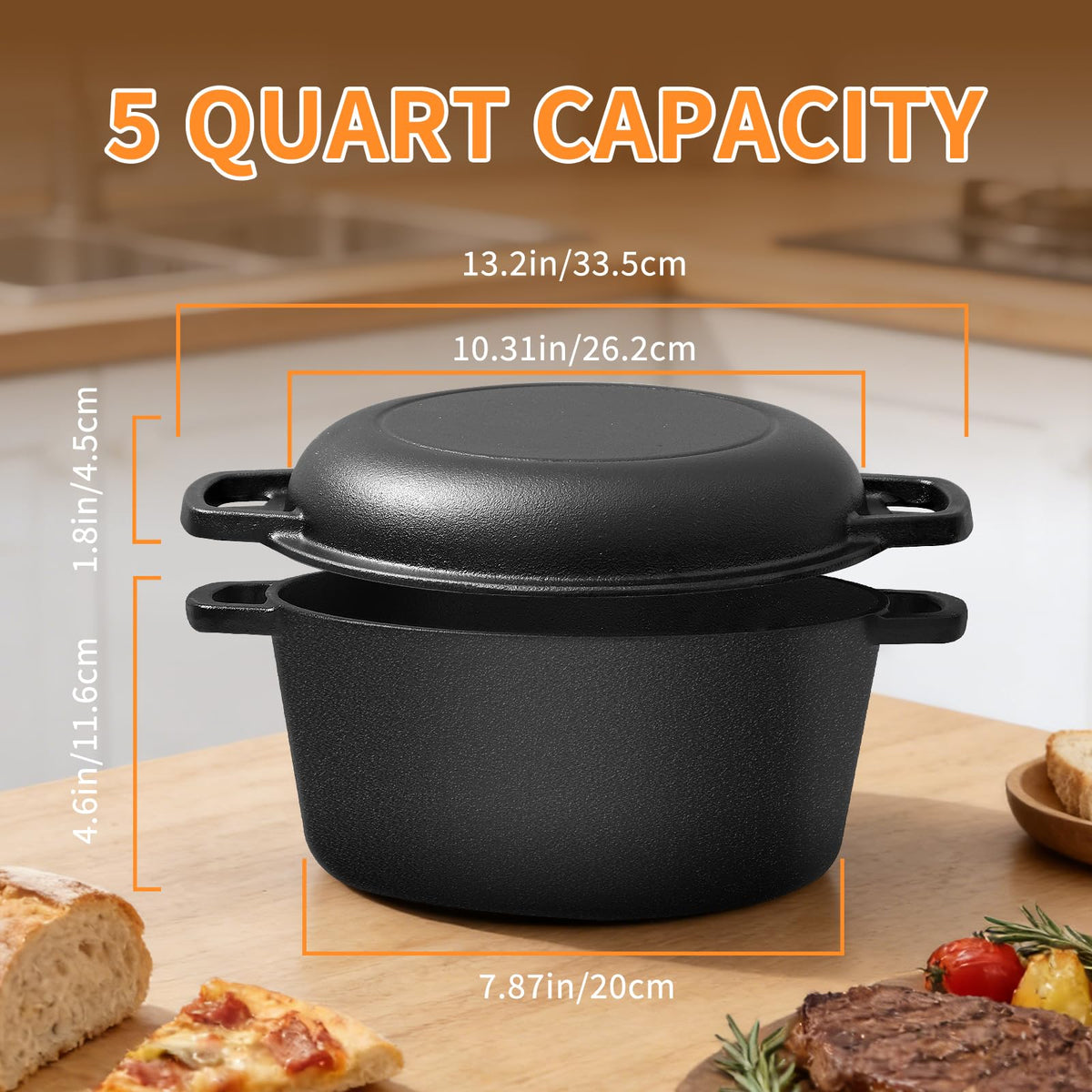 5-Qt Cast Iron Dutch Oven Bread Baking Set with Skillet Lid