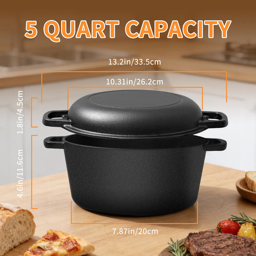 5-Qt Cast Iron Dutch Oven Bread Baking Set with Skillet Lid