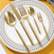 36-Piece Gold Hammered Stainless Steel Flatware Set for 6