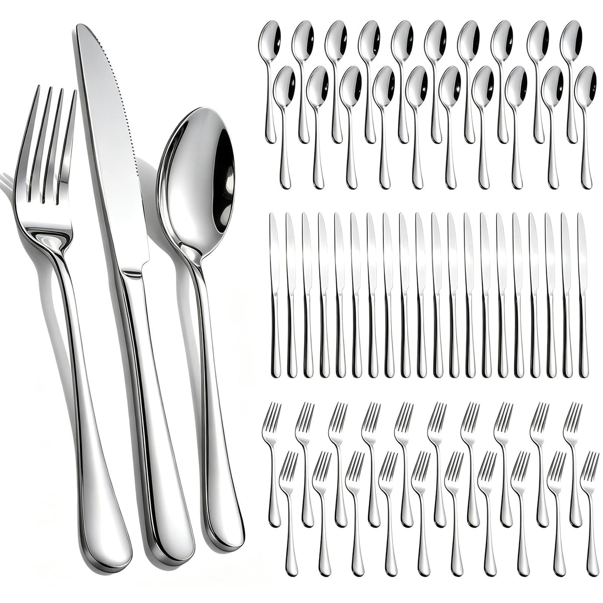 Polished Stainless Steel Silver Flatware Set for Dining