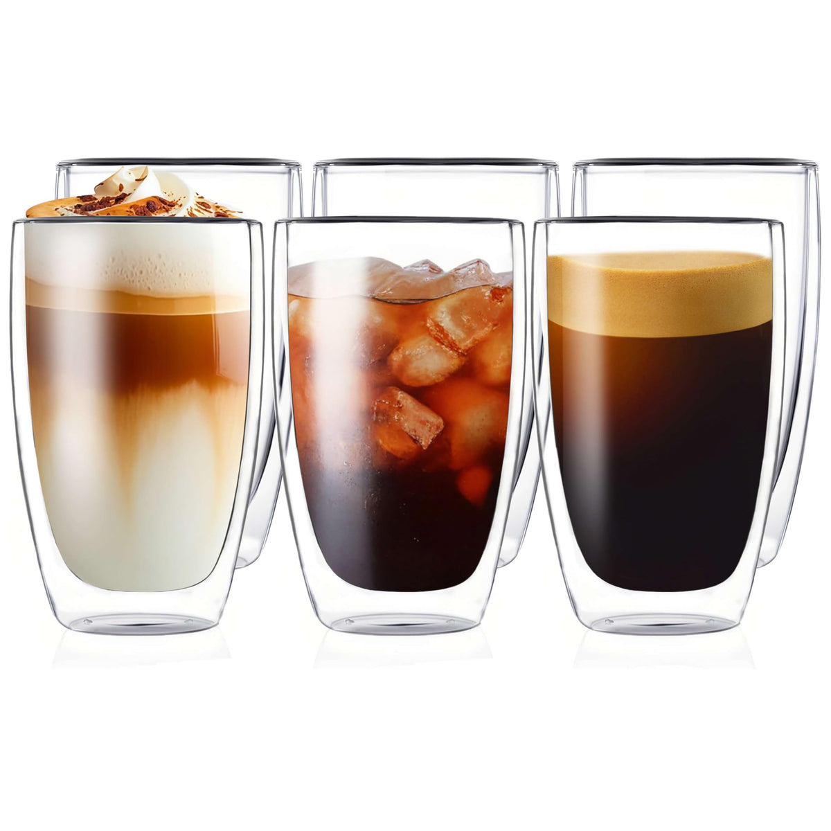 MESNEY 17 oz Double-Wall Insulated Glass Coffee Mugs