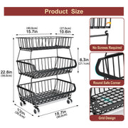 Rolling Wire Pantry Storage Cart with Stackable Baskets