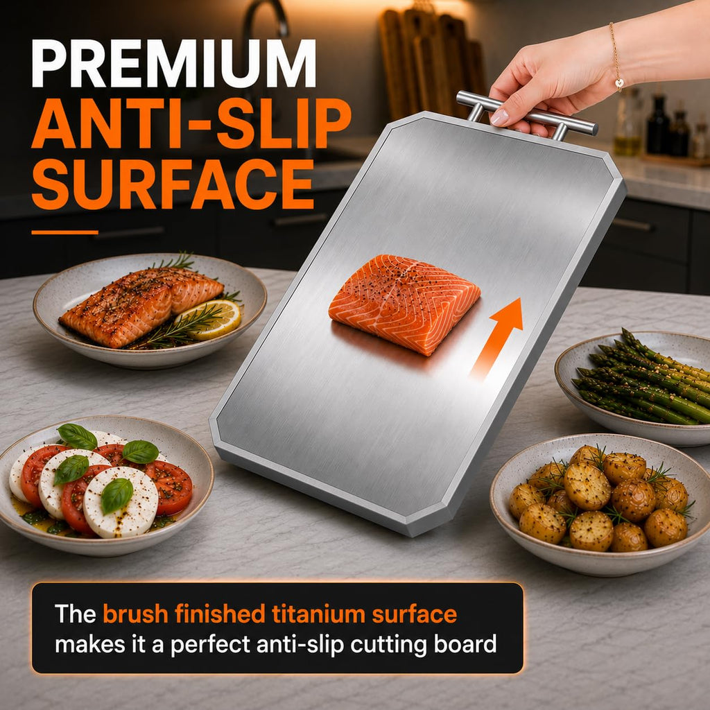 Dual-Sided Titanium & Ebony Wood Cutting Board with Sharpener