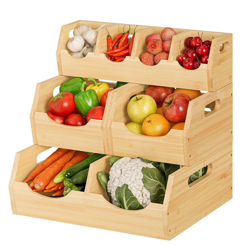 MTGSTOCL Stackable Bamboo Potato & Onion Storage Bin with Rack