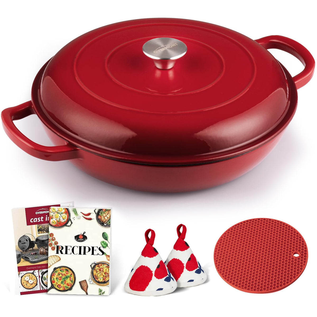 Overmont 3.8-Qt Enameled Cast Iron Braiser with Lid
