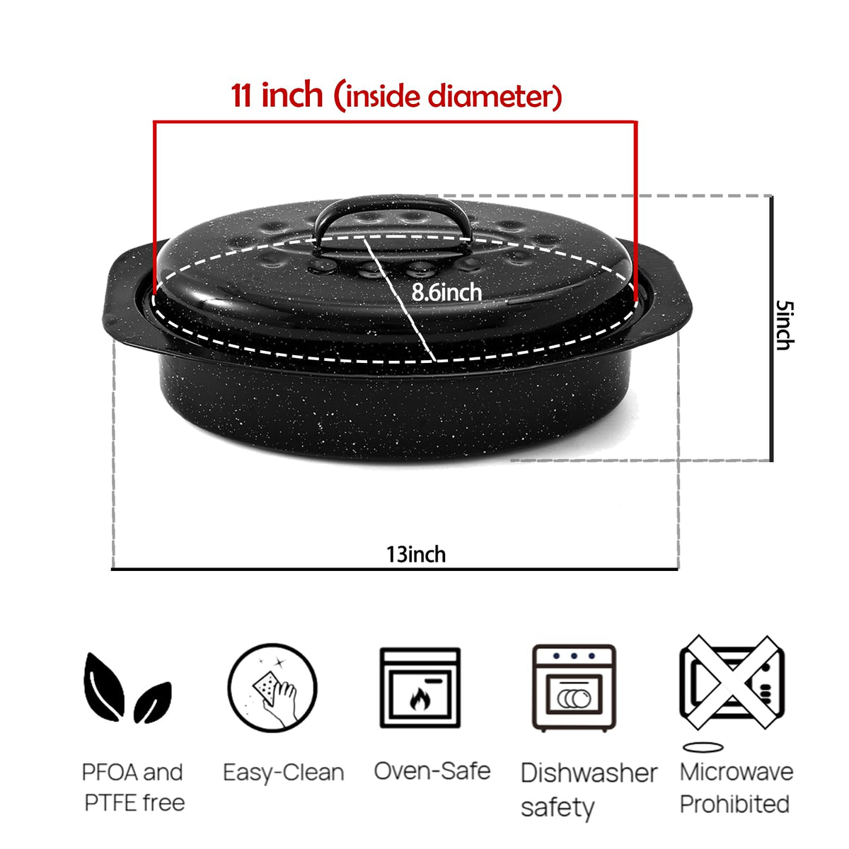 13-Inch Oval Granite Enamel Roasting Pan with Lid
