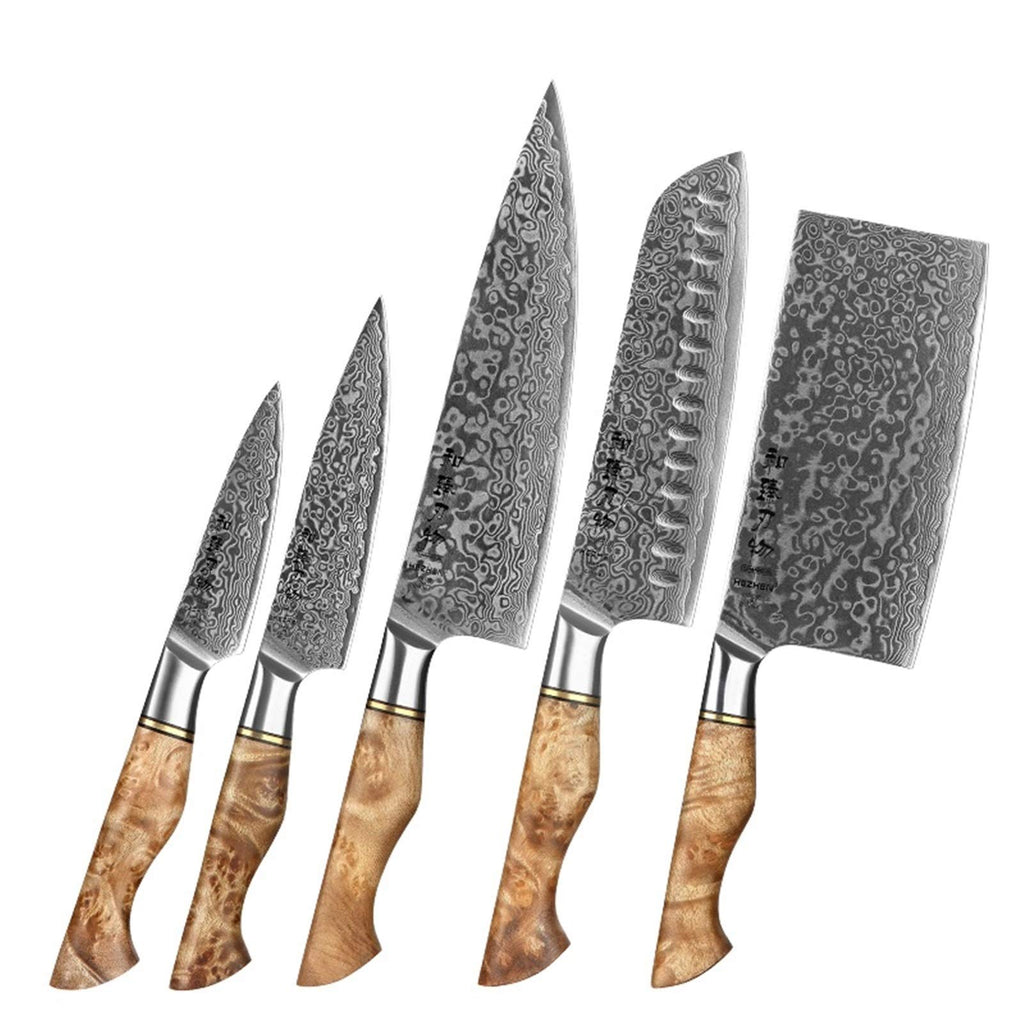 6-Piece Damascus Steel Kitchen Knife Set with Magnetic Holder