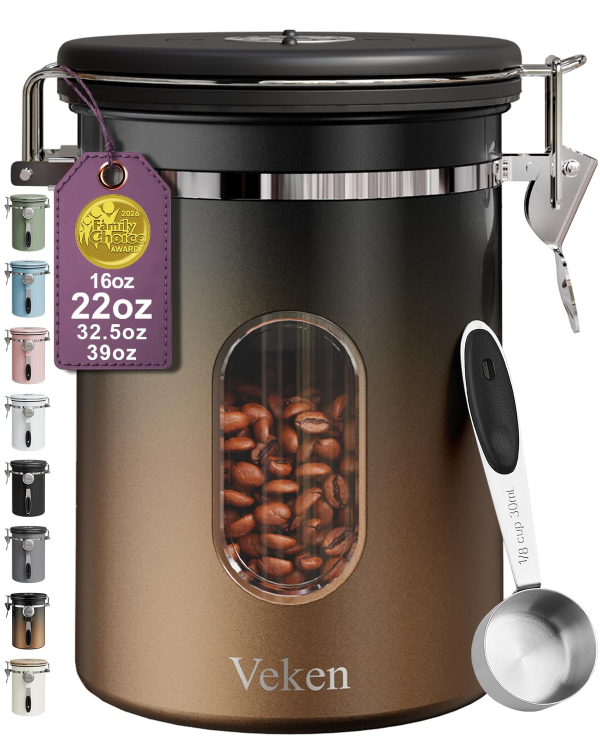 Veken Airtight Stainless Steel Coffee Canister with Scoop
