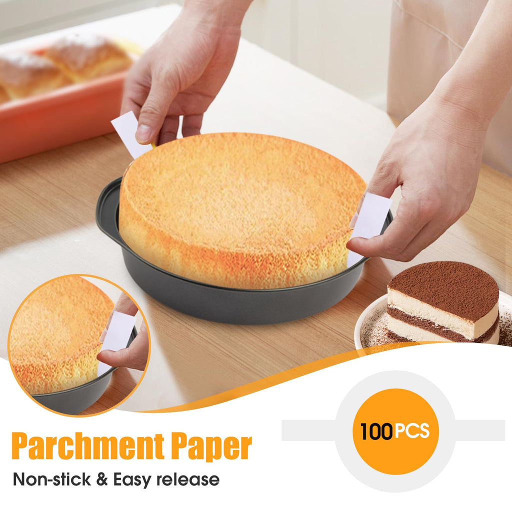 tutikuki Nonstick Round Cake Pan with 100 Parchment Liners