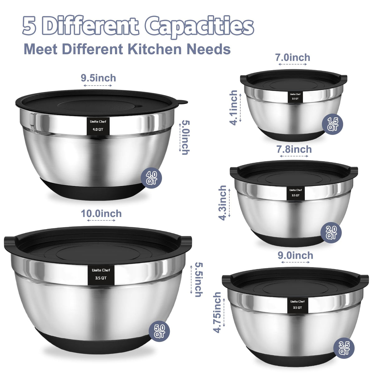 Umite Chef Mixing Bowls with Airtight Lids Set