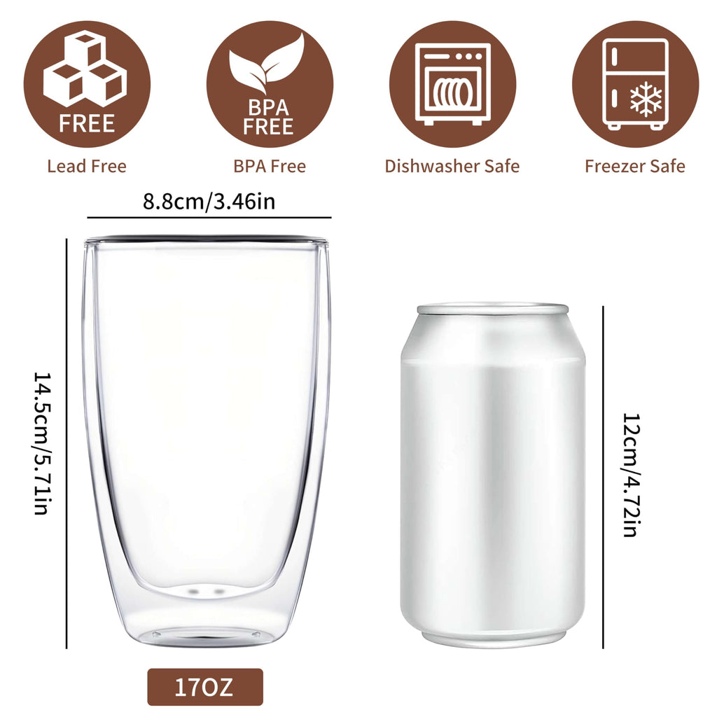 MESNEY 17 oz Double-Wall Insulated Glass Coffee Mugs