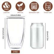 MESNEY 17 oz Double-Wall Insulated Glass Coffee Mugs