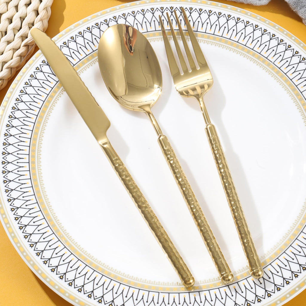 36-Piece Gold Hammered Stainless Steel Flatware Set for 6