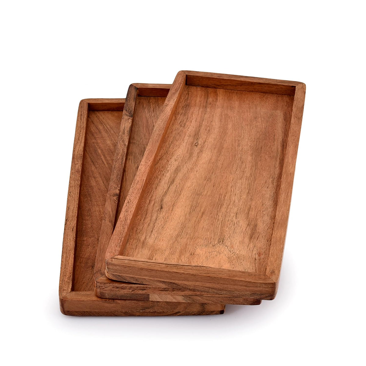 NIRMAN Acacia Wood Rectangular Serving Platters, Set of 3