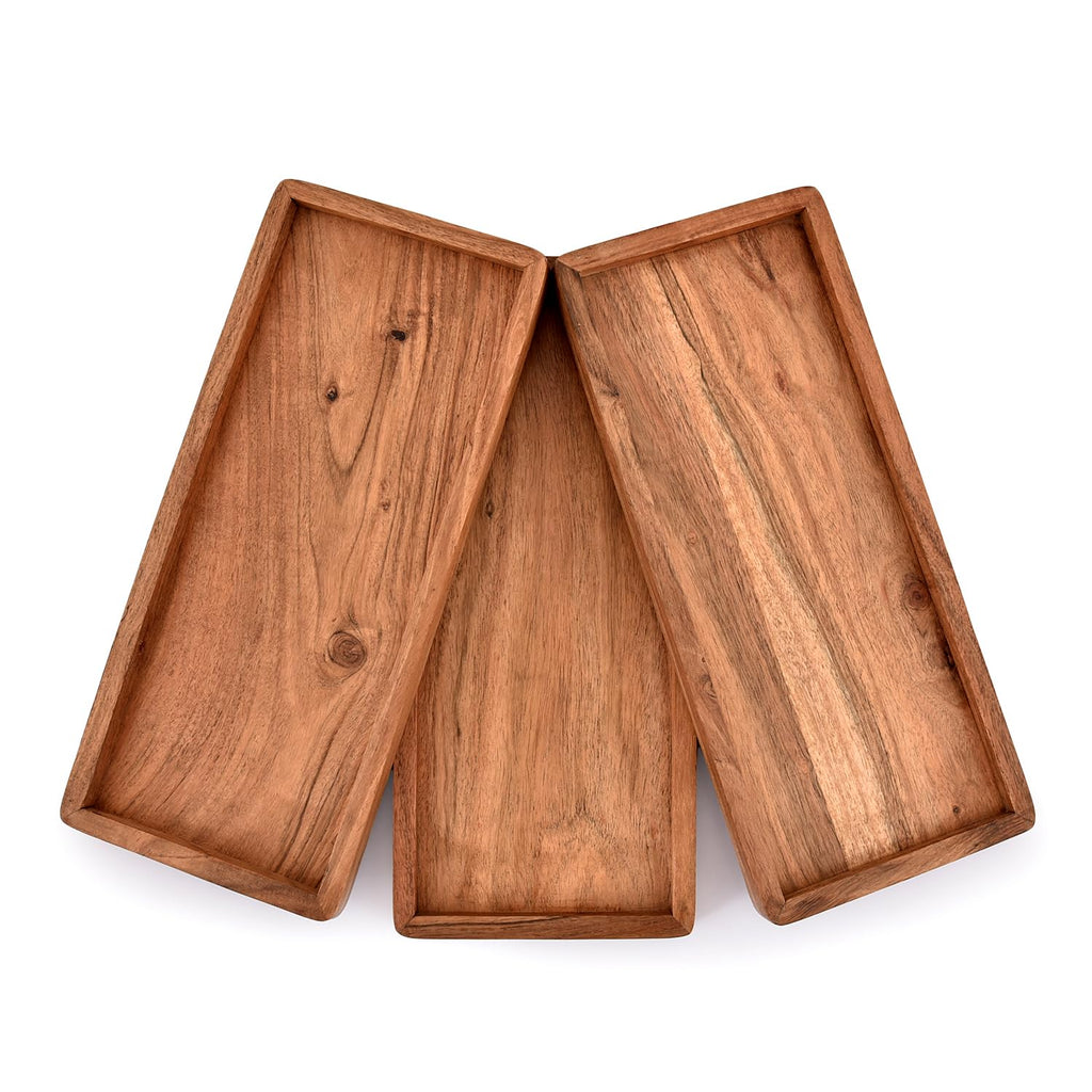 NIRMAN Acacia Wood Rectangular Serving Platters, Set of 3