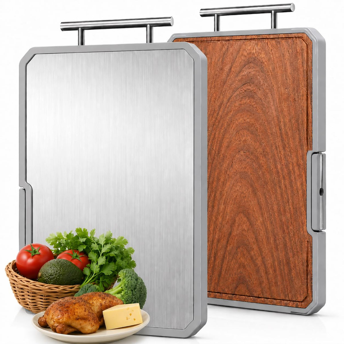 Dual-Sided Titanium & Ebony Wood Cutting Board with Sharpener