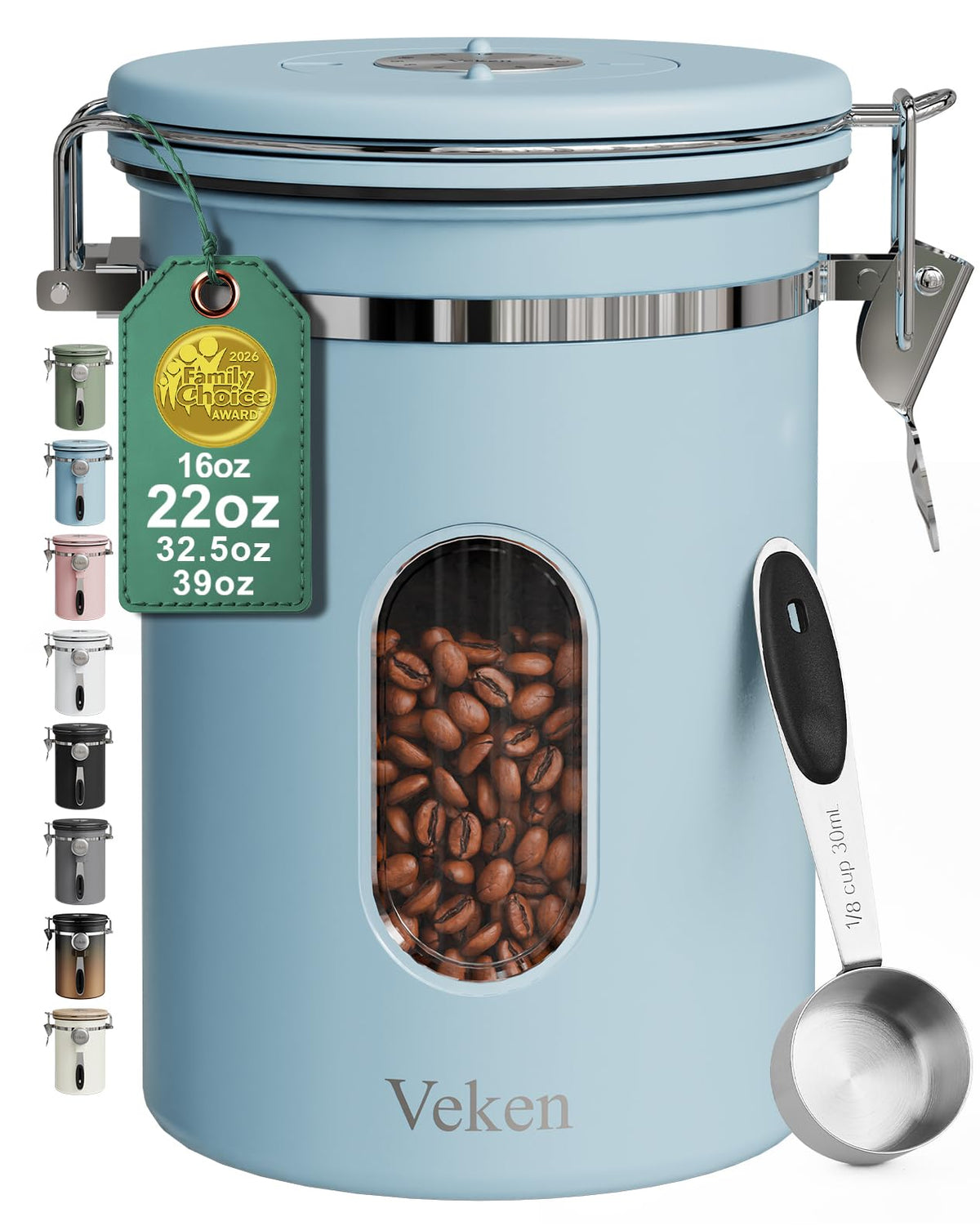 Veken Airtight Stainless Steel Coffee Canister with Scoop